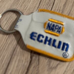 Napa Echlin Bear Logo Vintage 1980s embroidered white leather keychain yellow bl